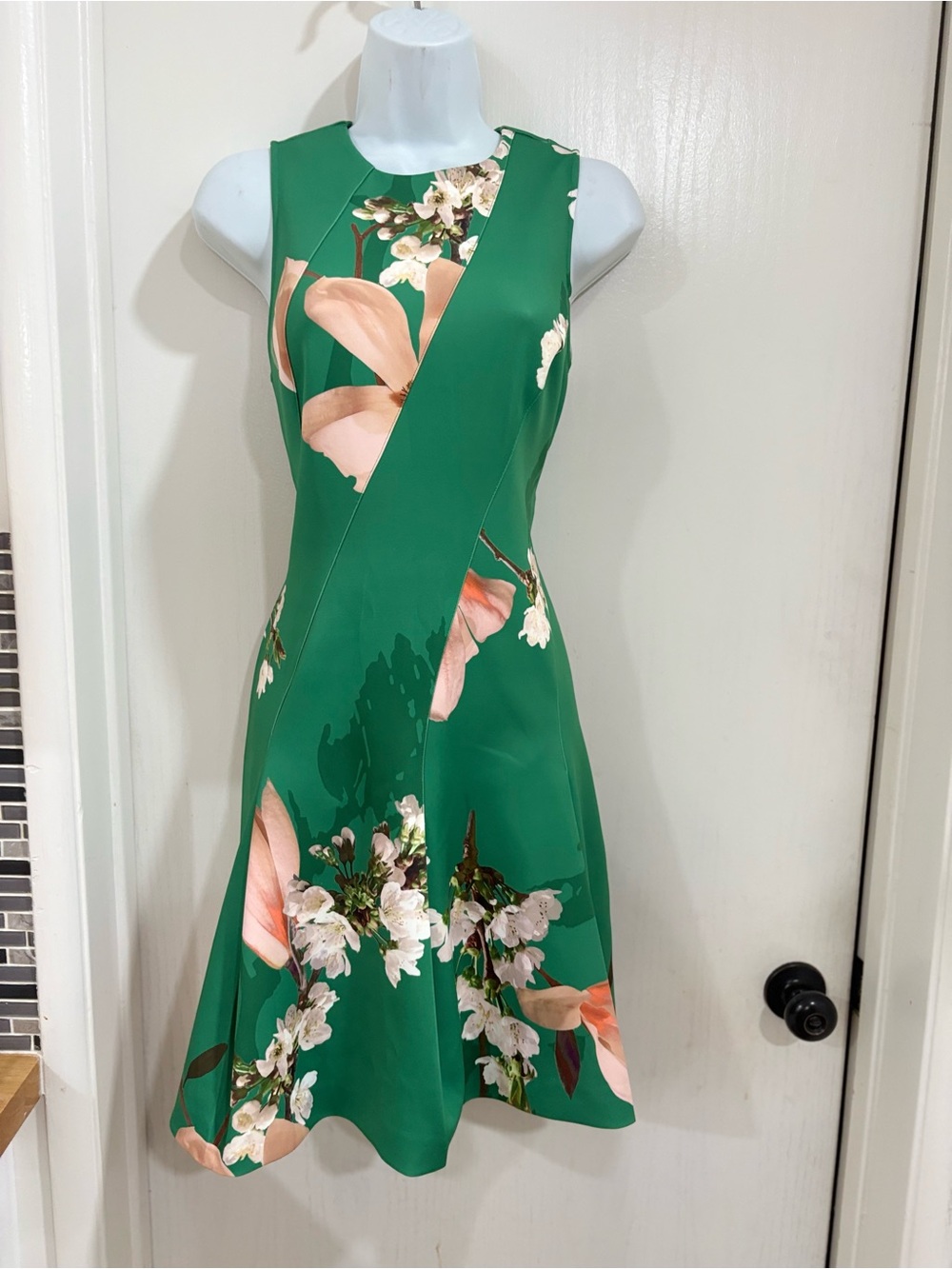 Ted Baker London Green Floral Sleeveless Fit & Flare Mini Dress